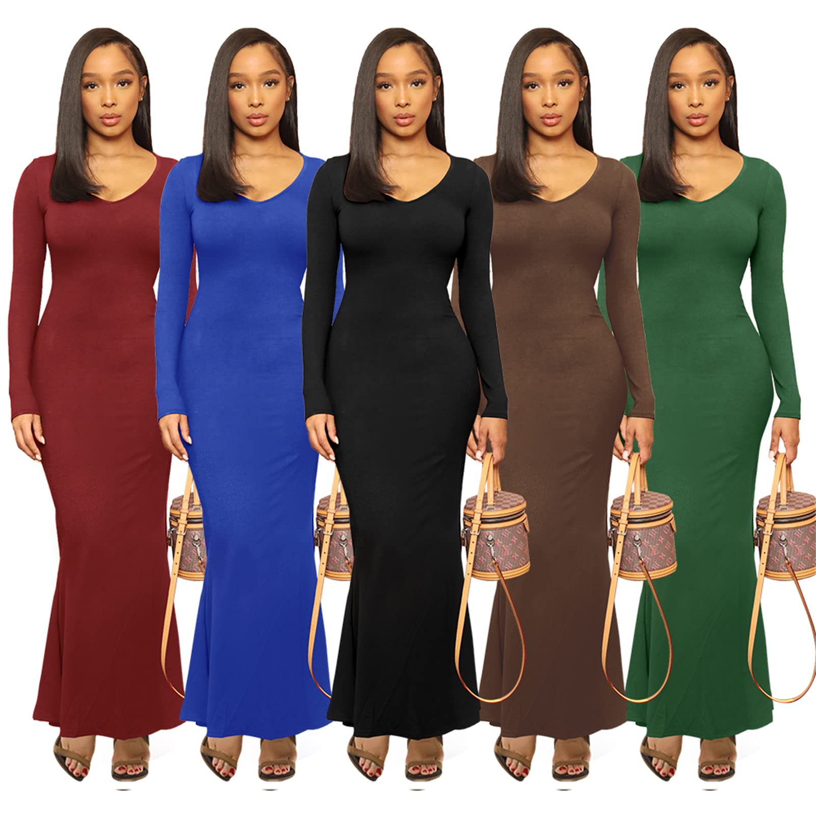 Hafailia Damska casualowa miękka długa sukienka halowa, seksowna sukienka bez rękawów, bodycon, sukienka maxi, wieczorowa formalna sukienka koktajlowa