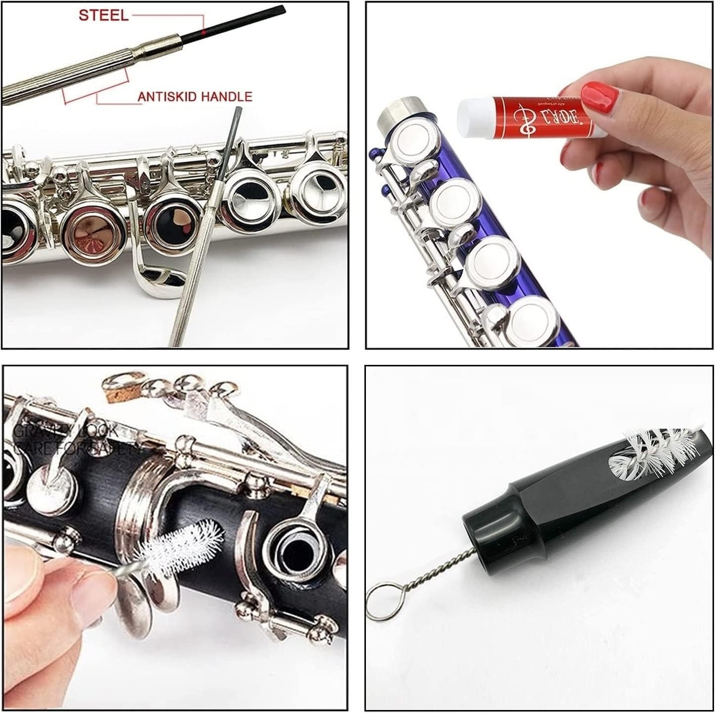 SKYNEO Saxophone Cleaning kit, Clarinet Cleaning Kit with Maintenance Kit,Cork Grease,Swab,Strap,Cleaning Cloth,Thumb Rest,Reed Case,Mouthpiece Brush and More : Musical Instruments