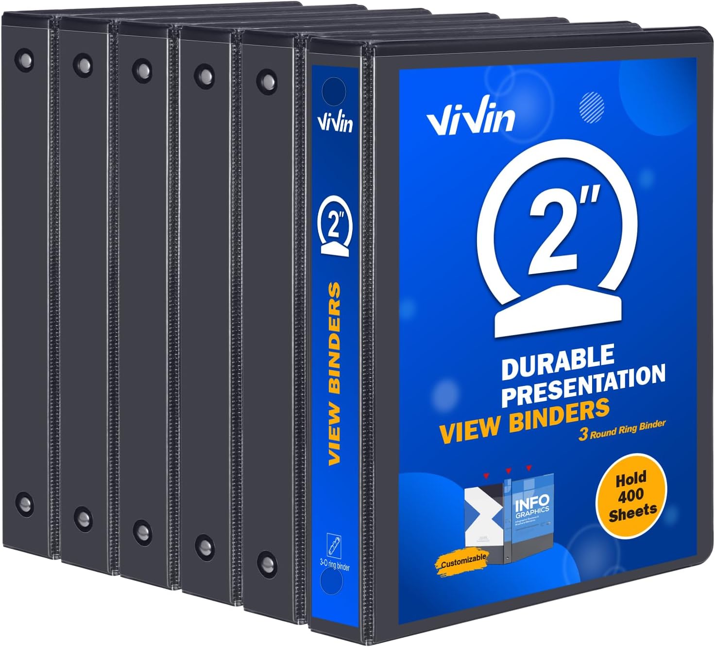 ViVin 2 inch Round Ring View Binder, 2" Ring for Strength