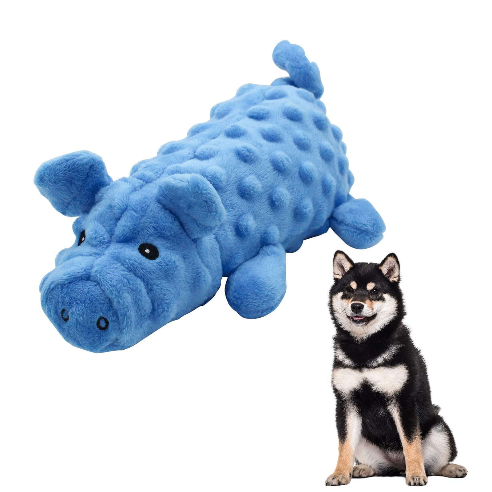 Jouet couineur pour chien cochon bleu de 24,5 cm avec papier froissé Andiker