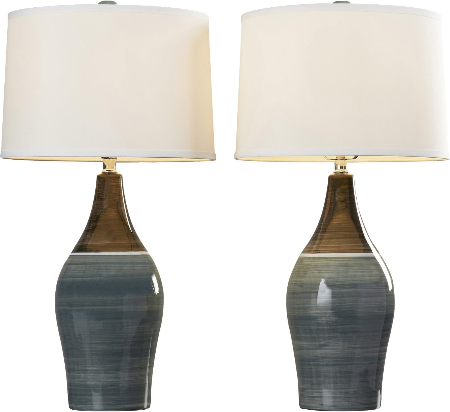 28" Blueish Gray Tone Ceramic Table Lamp with Drum Shade (Set of 2)