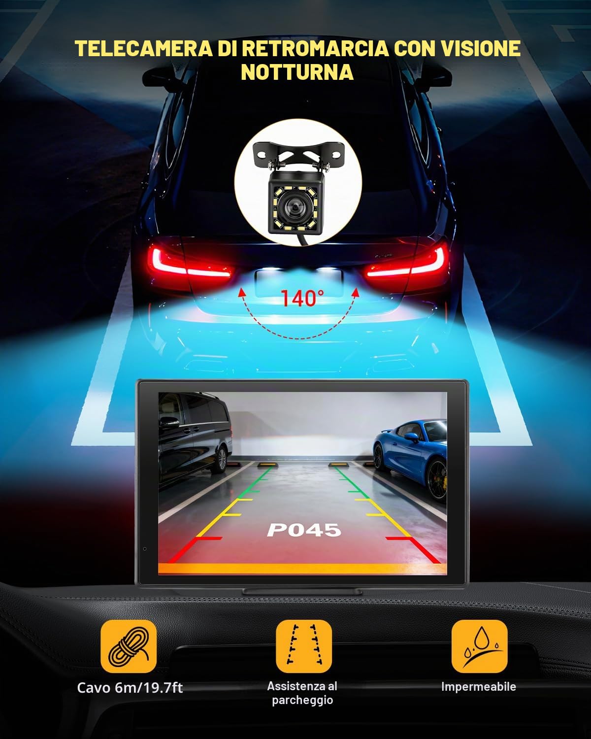 8 Pollici Schermo per Auto con Telecamerass Car Play per Auto Wireless Carplay Auto per Android e Apple Touchscreen con Mirror Link Navigazione GPS Controllo Vocale Radio AUX FM