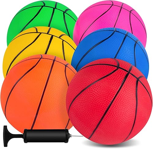3 otters Mini baloncesto de juguete de 7.5 pulgadas, 6 piezas de juguete colorido de baloncesto mini pelota de goma para niños pequeños,