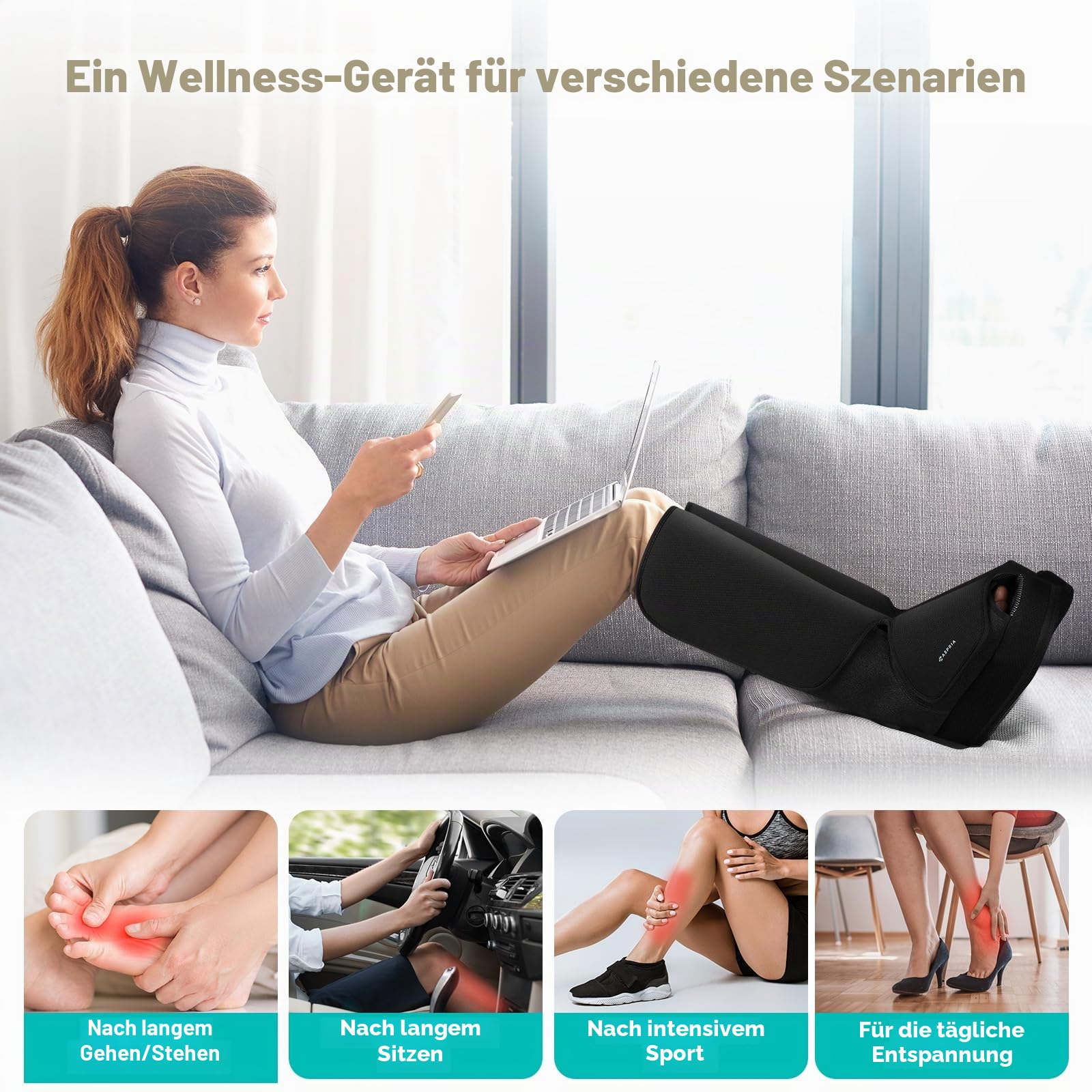 Fußmassagegerät, 2-in-1-Waden-Fuß-Massagegerät mit Luftkompression, Vibration und Wärmetherapie, Bein-Fuß-Massage-Stiefel für geschwollene Beine, Ödeme, kabelloses Design (Schwarz)