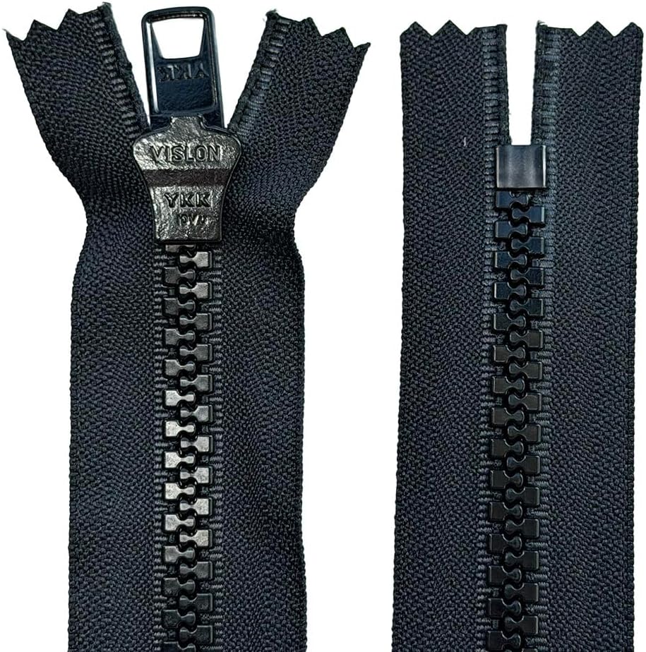 YKK #10 Extra Heavy Duty Molded Plastic Non-Separating, Closed-End Zipper Automatic Lock Pull (1 Zipper) - Tape Color: Black #580 - Choose Your Length (Black #580, 24" Inches)