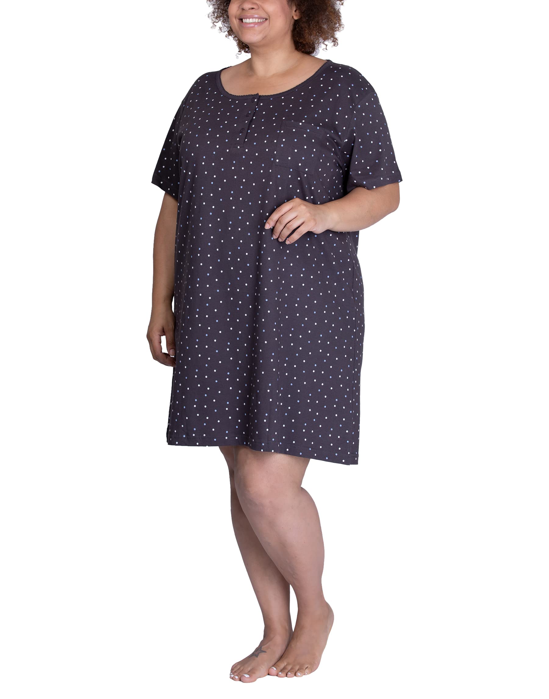 maluuna Camisón Extragrande de Mujer a Topos 100% algodón
