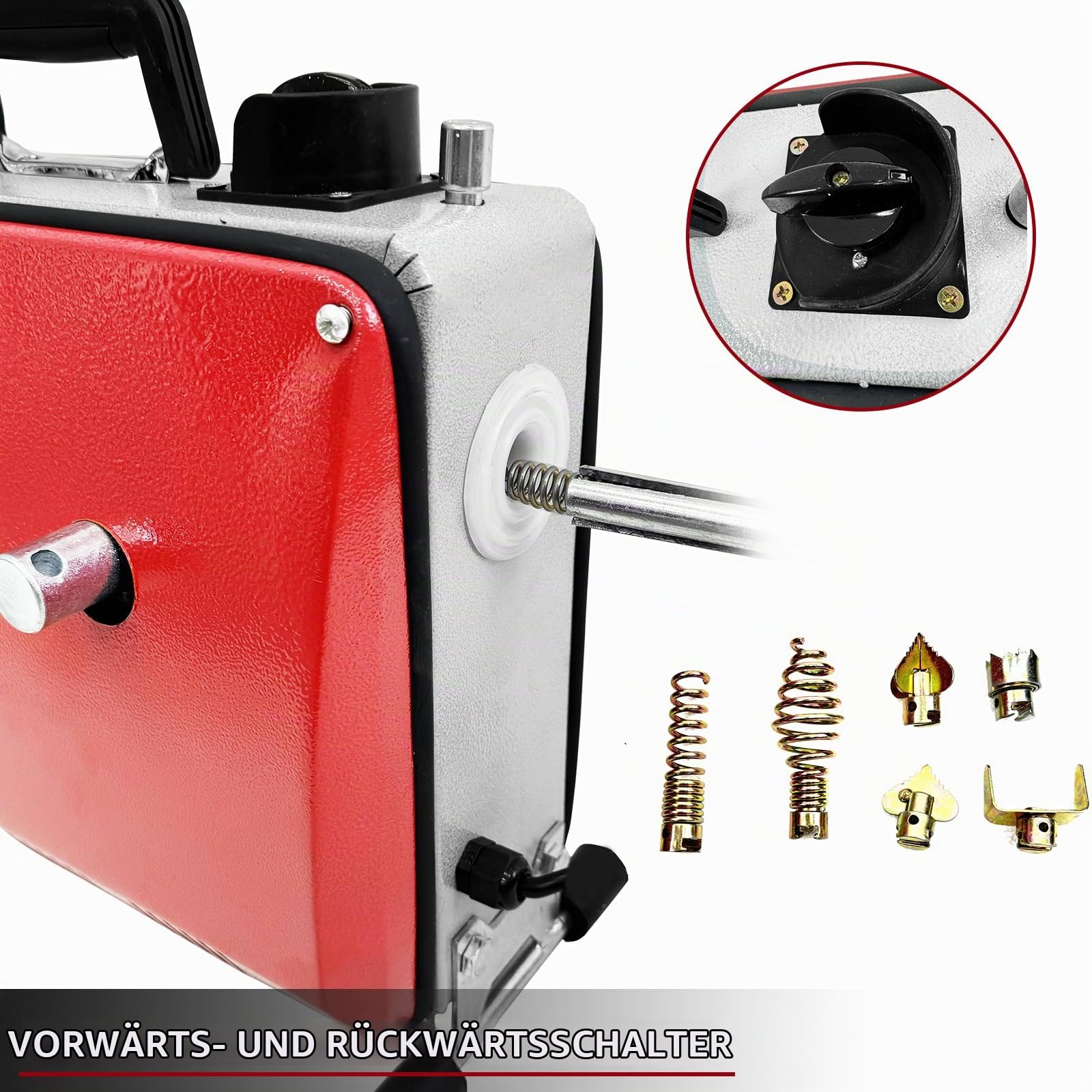 Elektrische Abflussspirale 550W Rohrreinigungsmaschine | Abflussreiniger Set für Küche, Bad & WC | Inkl. 28m Spirale & 7 Bohrköpfe | Effektiver Rohrreiniger