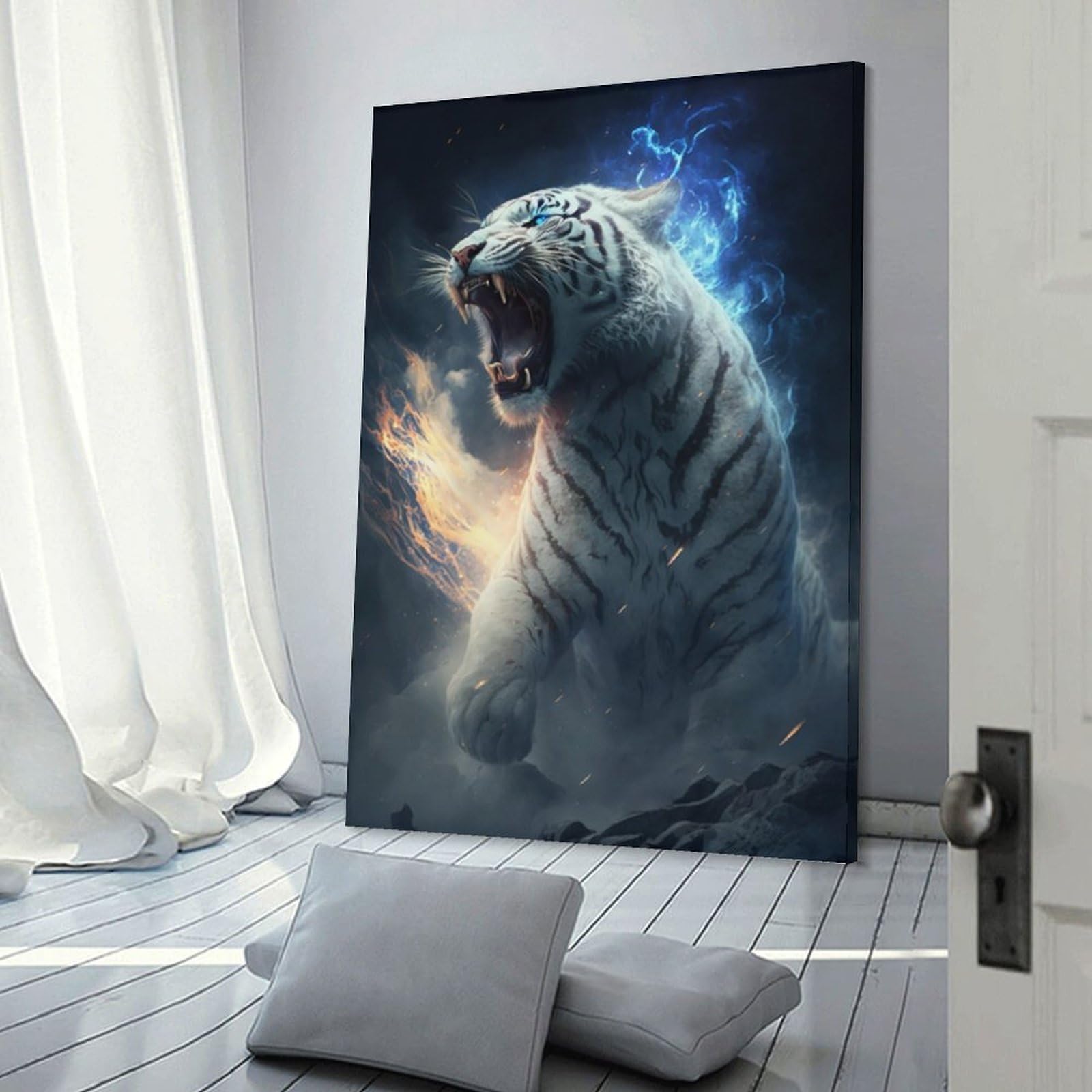 Junmoney Frame-Style-23 Home Decor Wall Art Electric Tiger Roar, 24X36inch(60X90cm), For Bedroom Decor, Cosy Corners Or Studios, Decorative Wall Art For Cosy Rooms
