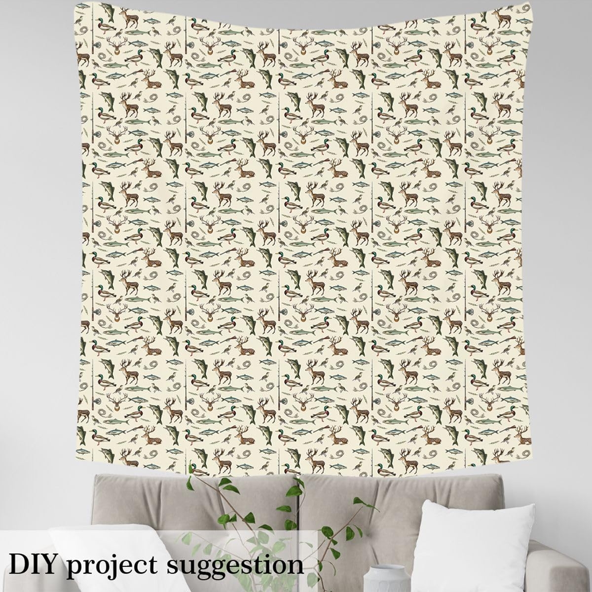 Homemissing Caccia E Pesca Tessuto 460x150cm Caccia Al Cervo Tessuti Big Bass Pike Fish Decorazione All ' Aperto Impermeabile Per Progetti Di Cucitura Fai Da Te Cabina Rustica Casa Del Lago
