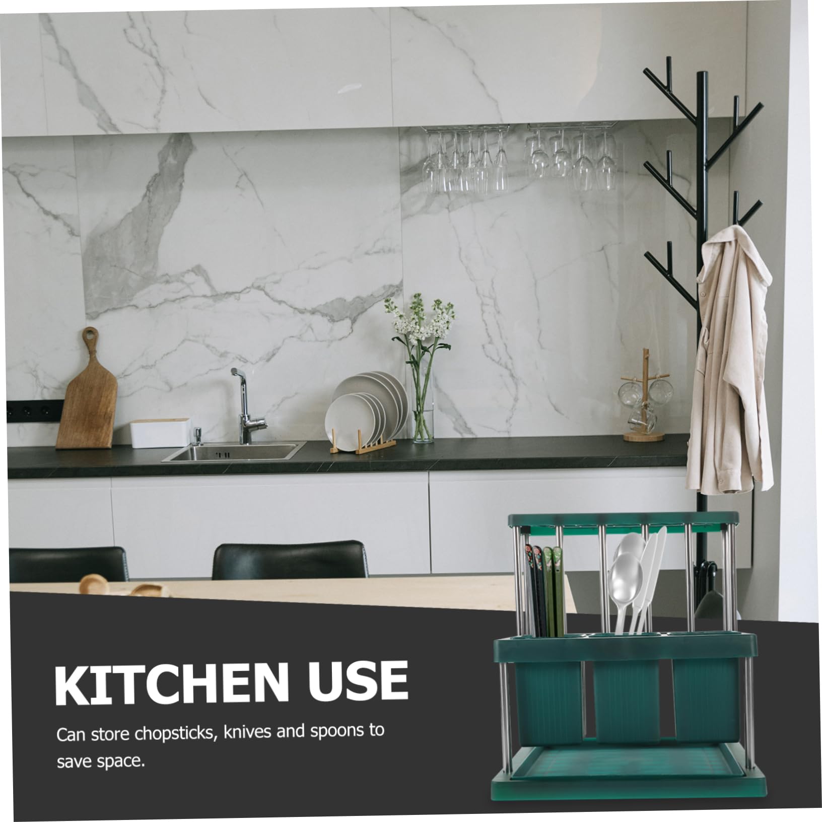 OUNONA Chopstick and Spoon Holder Organizer for Kitchen Counter Erosion Resistant Utensil Storage Rack with Separated Compartments Stylish Design for Easy Access and Safe Use