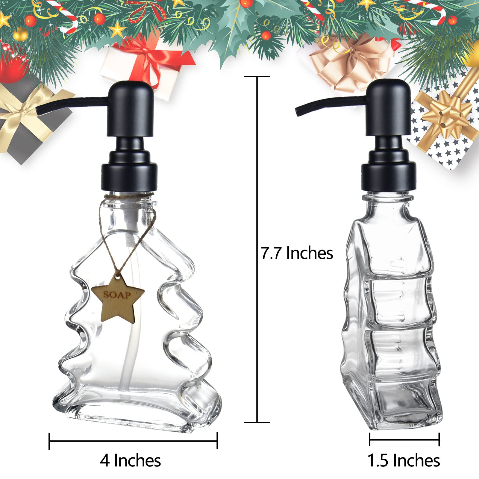 Distributeurs De Savon En Verre Forme Arbre De Noël – 2 Pièces Avec Pompe Anti-rouille