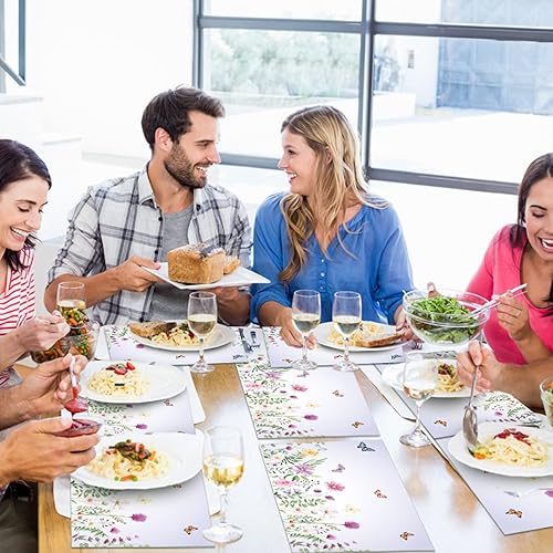 Miniatura 6 de Paquete de 100 manteles individuales desechables de papel floral de primavera y verano de 11 x 17 pulgadas, manteles individuales desechables para