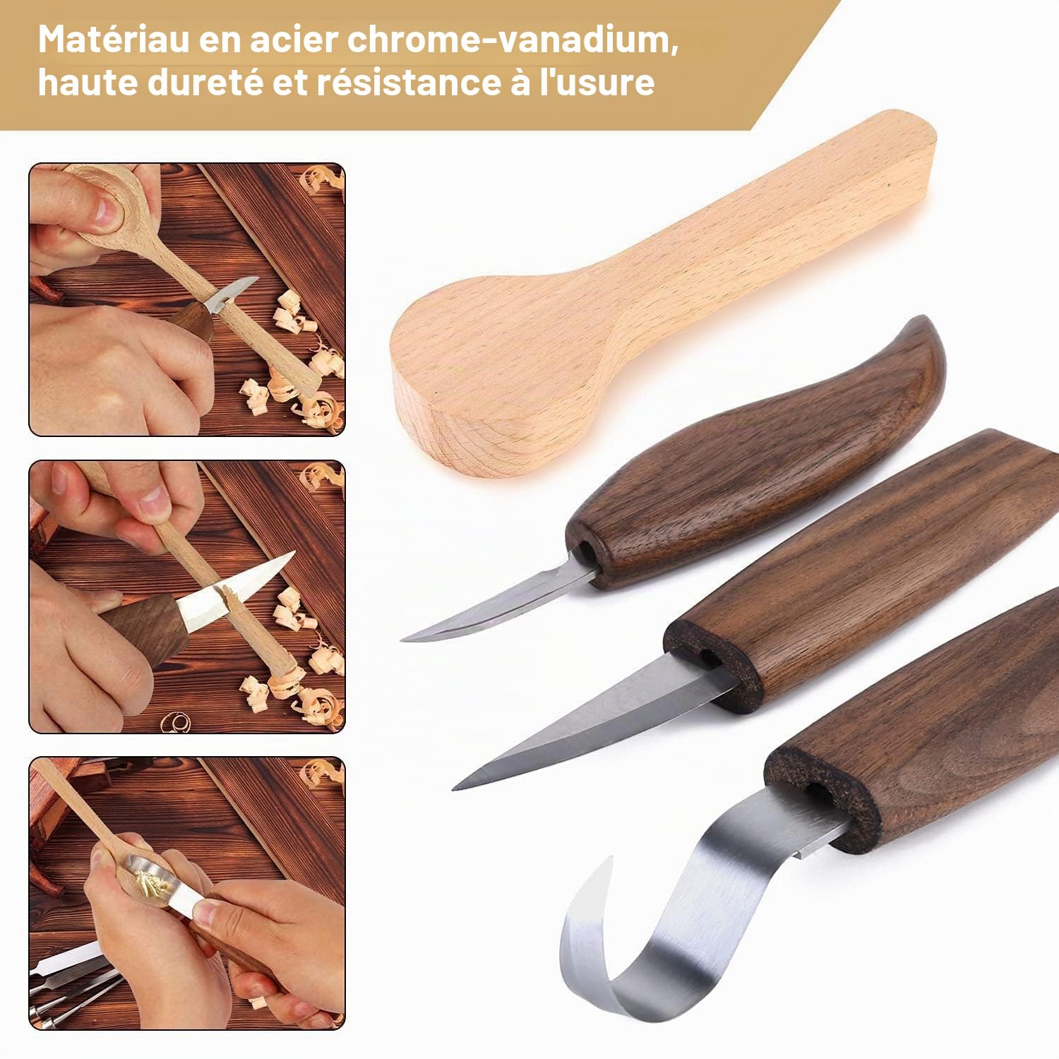 Outil de Ciseaux à Bois Kit, 14 Pièces DIY Outils de Sculpture avec Gants Résistants aux Coupures, Couteau de Sculpture pour Sculpteur, Charpentier, Amateur, Adultes