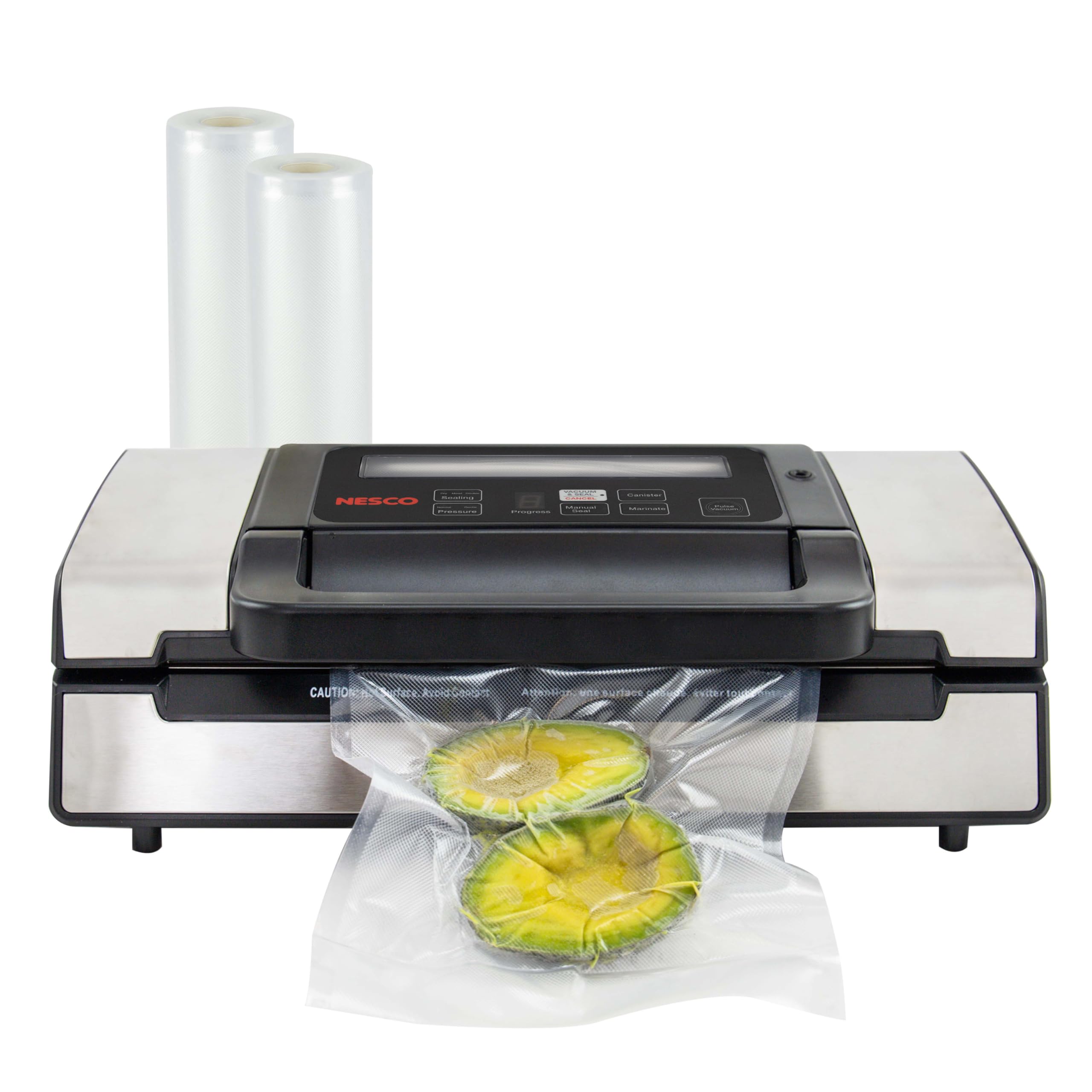 Nesco Deluxe Food VS-12 Vacuum Sealer, 130 Watts, Kit Bags & Viewing Lid, Compact, Silver Vacuum Sealer Kit with Vacuum Sealer Bags & Viewing Lid, Compact