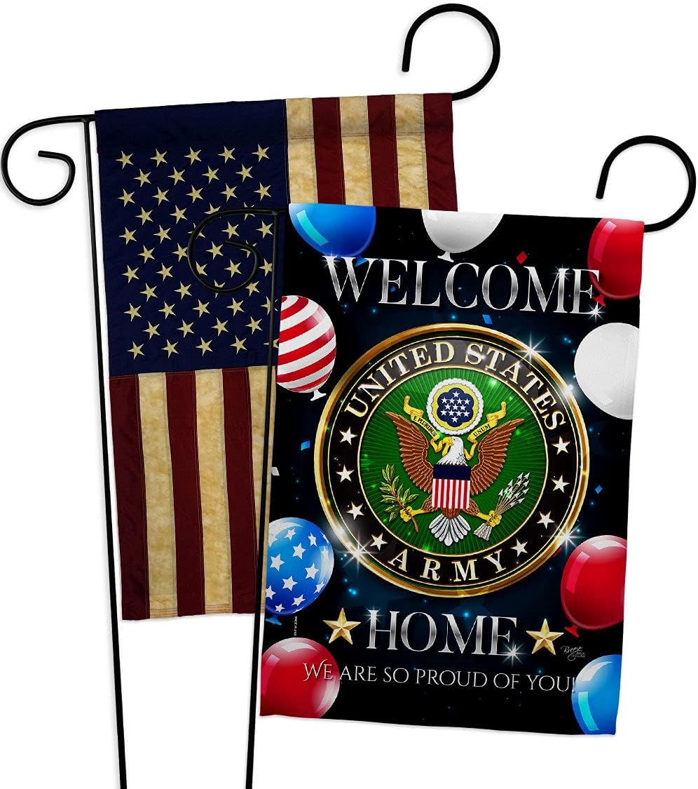 Breeze Decor Welcome Home Army Garden Flag Pack Armed Forces Rangers United State American Military Veteran Retire Official Vintage Applique House Banner Small Yard Gift Double-Sided, Made in USA