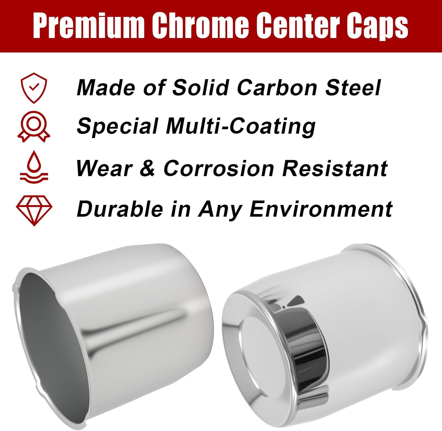 4Pcs 5.15 inch Trailer Wheel Center Caps Push Through Center Caps for Trailer Truck RV Wheel Rims 4 Closed-End Chrome Plated Silver Carbon Steel 5.15" Bore 4.92" Tall Push Thru Silver Rim Hub Covers