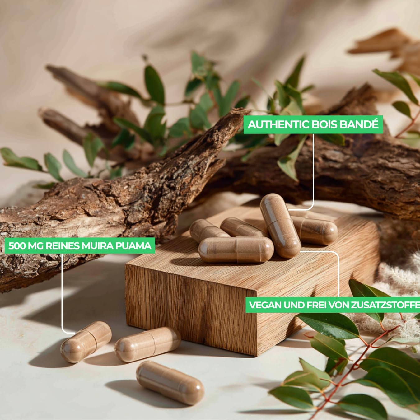 Bois Bandé – Renforce la Masculinité, l’Énergie & la Libido – 800 mg – 60 Capsules