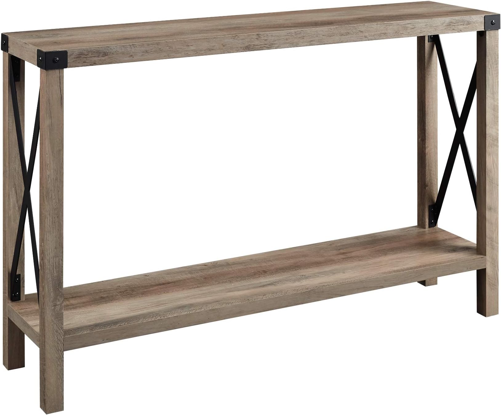 Walker Edison Eden Bridge Designs 117cm Rustic Farmhouse Cottage Country Rectangular Entryway Table for Hallway, Multi Use Organiser, 2-Tier, Shoe Storage - Grey Wash
