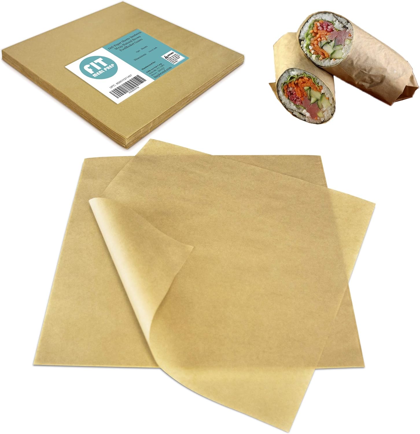 Fit Meal Prep [1000 Sheets] 12x12" Deli Paper Sheets, Waterproof Sandwich Wrapping, Grease-Proof Paper for Food Basket, Picnic, Barbecue, Restaurants, Burgers, Fries