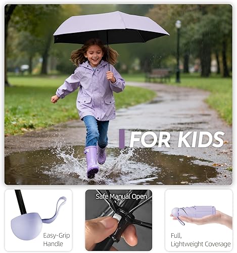 Miniatura 3 de Mini paraguas de viaje compacto, pequeño y ligero, protección contra la lluvia UV, paraguas plegable de tamaño bolsillo con sorteo rápido y funda