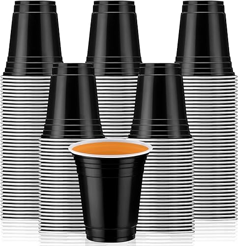 Sabary Paquete de 100 vasos de plástico de 12 onzas, vasos de graduación resistentes, vasos desechables con líneas, vasos para bebidas para camping,