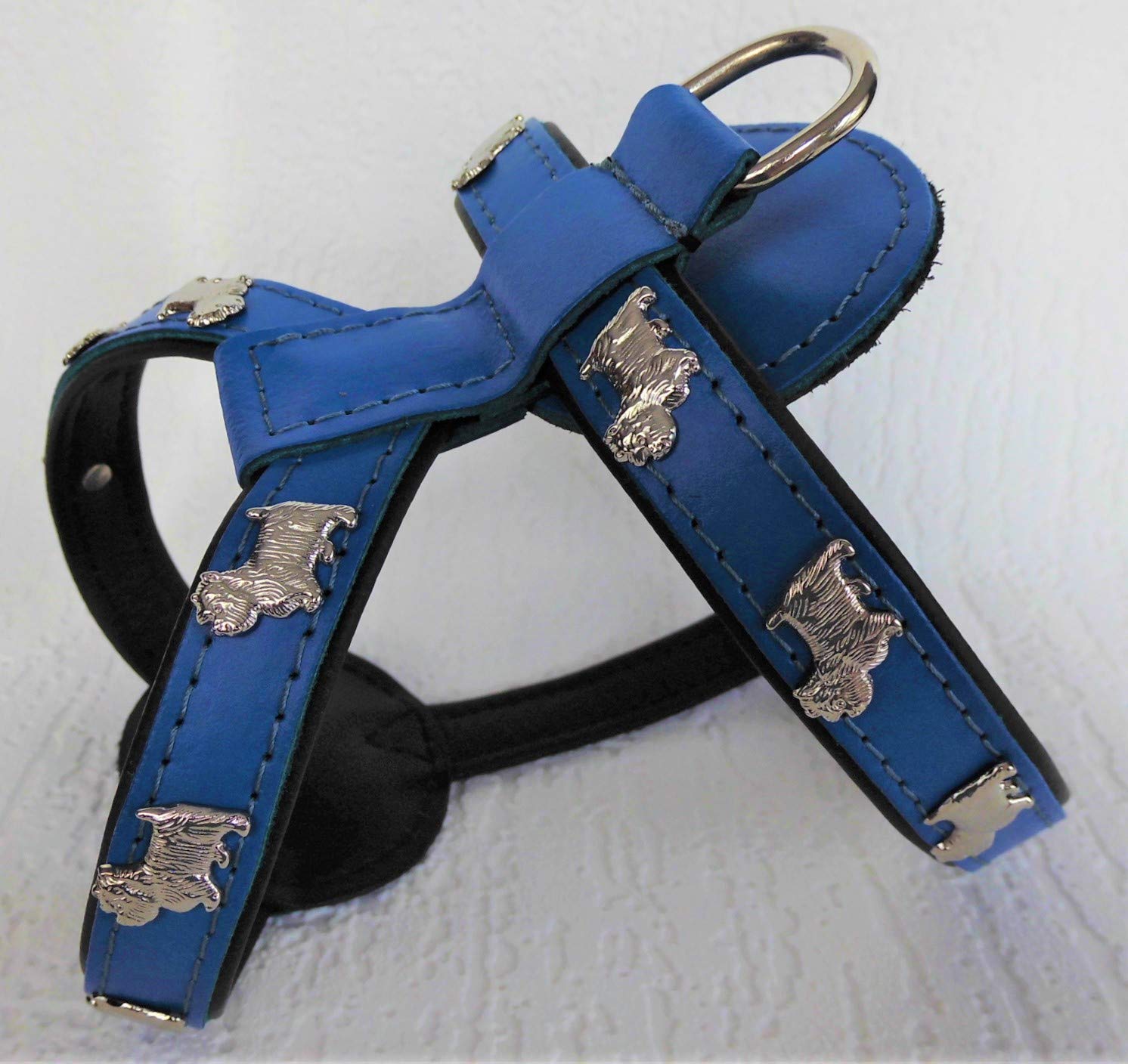 *Westie* HUNDEGESCHIRR - Geschirr, Brustkorb 41-47cm oder 50-56cm Echt Leder- BLAU (Brustkorb 41-47cm)