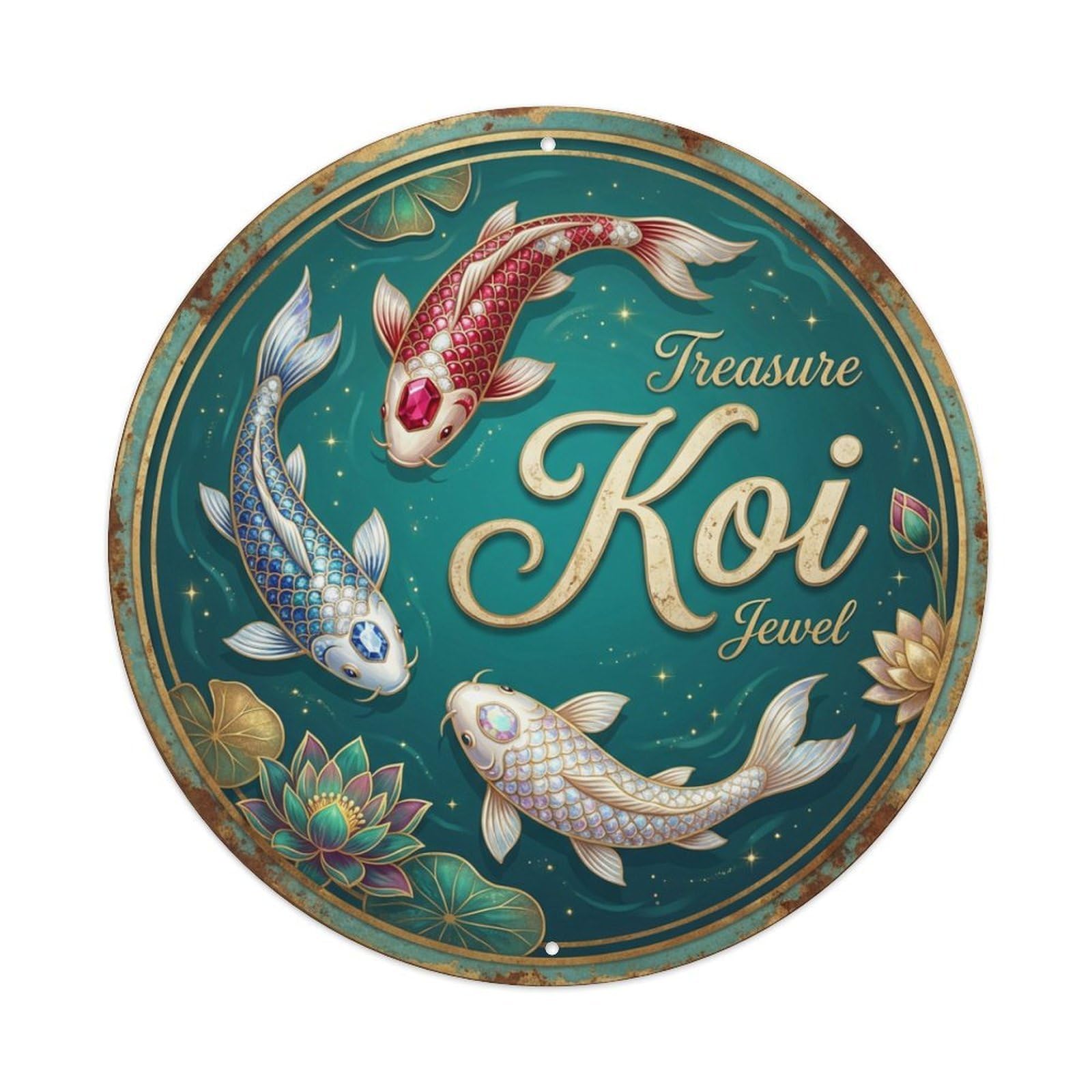 Metal Tin Sign Koi Fish Jewel Precious Gem Japan Retro