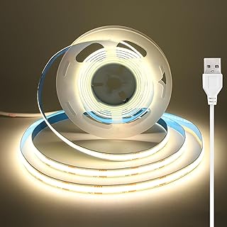 0.5m USB LED COB Streifen, 5V LED Strip Neutralweiß mit Selbstklebender, 8 mm Breit, CRI 92+, Flexibel Lichtband für Hintergrund, Umgebungs für Fernseher, Spiegel, Unterschrank, Regal, 4000K