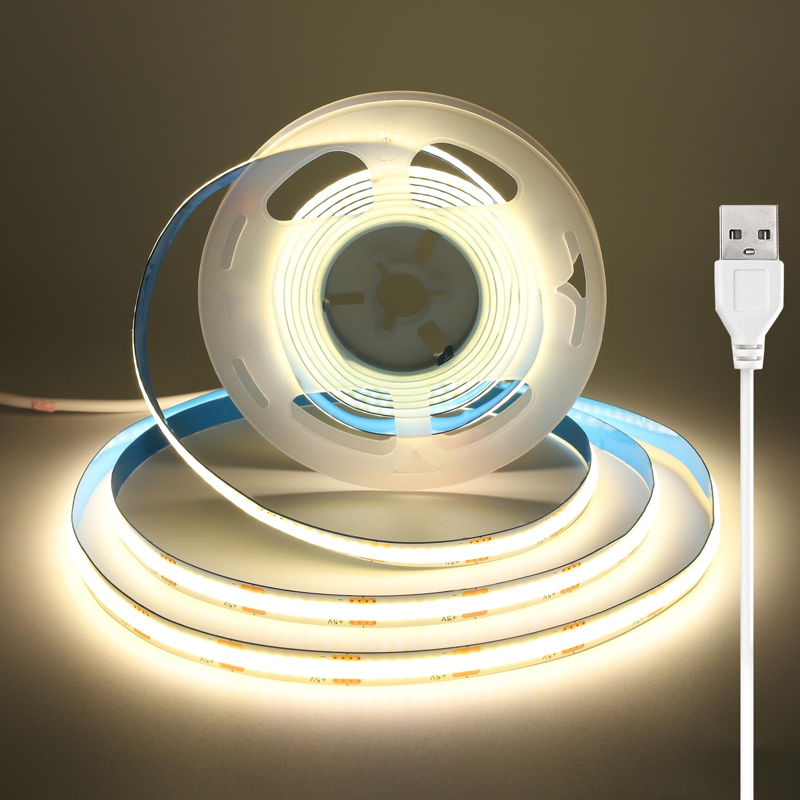 luktix 3.5m USB COB LED Light Strip, 5V Natural White Strip Lights with Sticky Back, 8mm Wide, CRI 92+, Flexible LED Tape for Backlight, Ambient Lighting to TV, Mirror, Under Cabinet, Shelf, 4000K