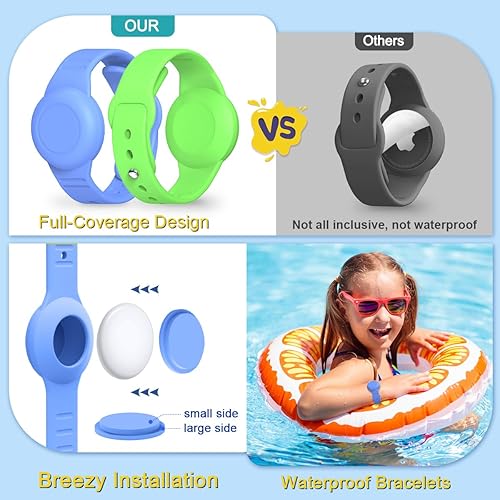 Miniatura 4 de Paquete de 4 pulseras compatibles con AirTag y collar Airtag para niños, de silicona suave, impermeable, soporte oculto para Airtag para niños