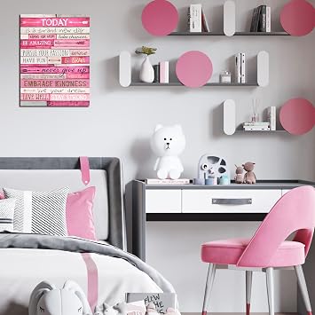 THRLVEART Pembe Duvar Dekoru - İlham Verici Alıntılar Duvar Sanatı - Genç Kızlar için Motivasyon Edici Yatak Odası Dekoru - Kadınlar için Çerçeveli Kanvas Sanat Çalışması Asmaya Hazır 38 cm G x 29 cm Y