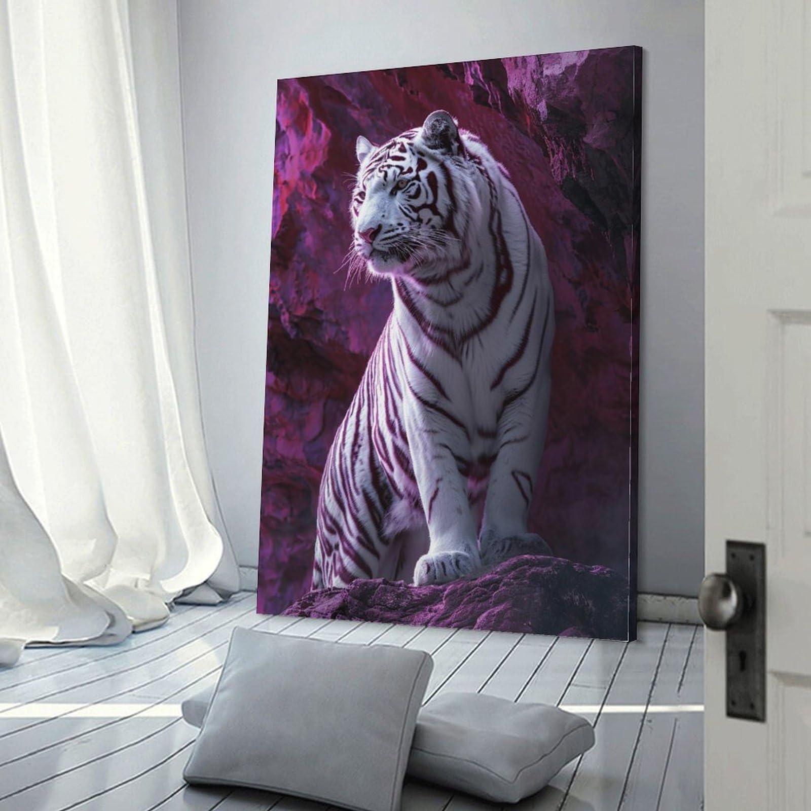 Amazon.co.jp: 絵画 遠くを見つめる獰猛なホワイトタイガーインテリア