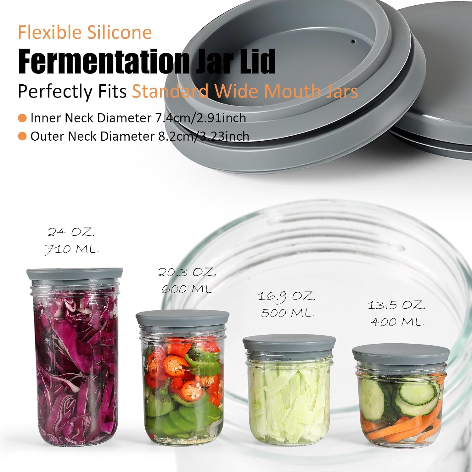 Silicone Fermenting Lids for Wide Mouth Mason Jars Airlock Fermentation Jar Lids Reusable Mason Tops Fermentation Kit for Kimchi, Sauerkraut & Fermented Pickles, 2 Pack
