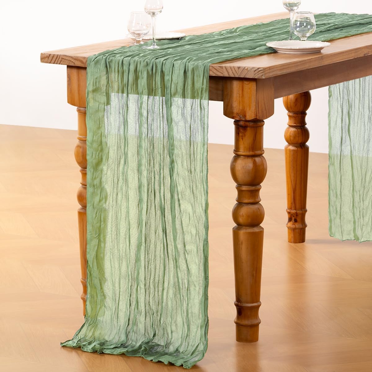 Sage Green Cheesecloth Table Runner 12 Pack Spring Easter Table Runners Boho Gauze 120 Inches Sage Cheese Cloth Table Decor for Wedding Bridal Baby Shower Parties