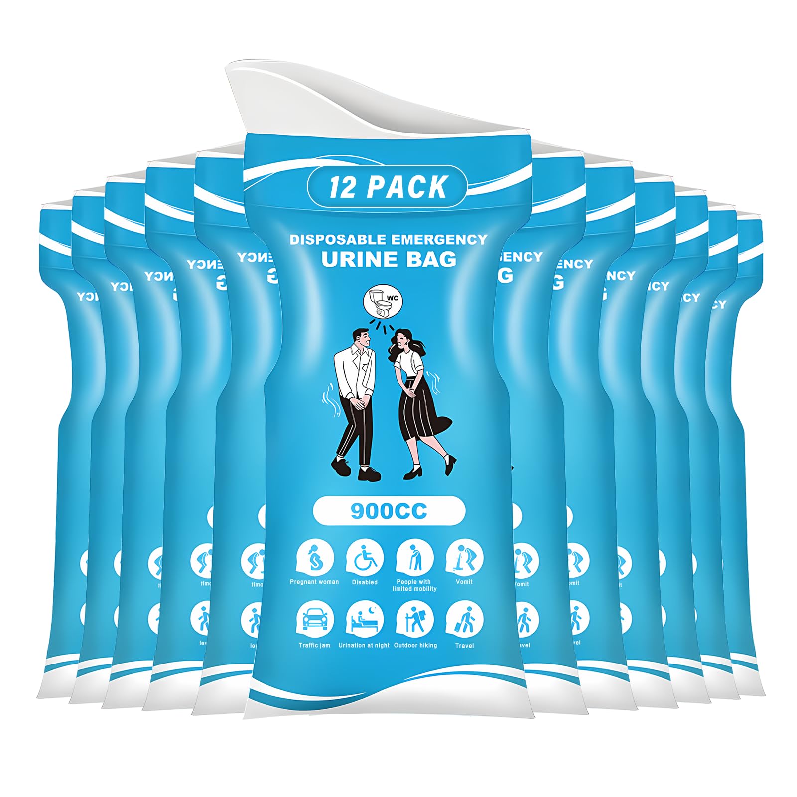 Sahunfri 12 Packs Portable Urine Bags for Men Women, 900ml Wee Bags Emergency Toilet Pee Bags, Camping Toilet Bags for Camping Travel Outdoor (12)