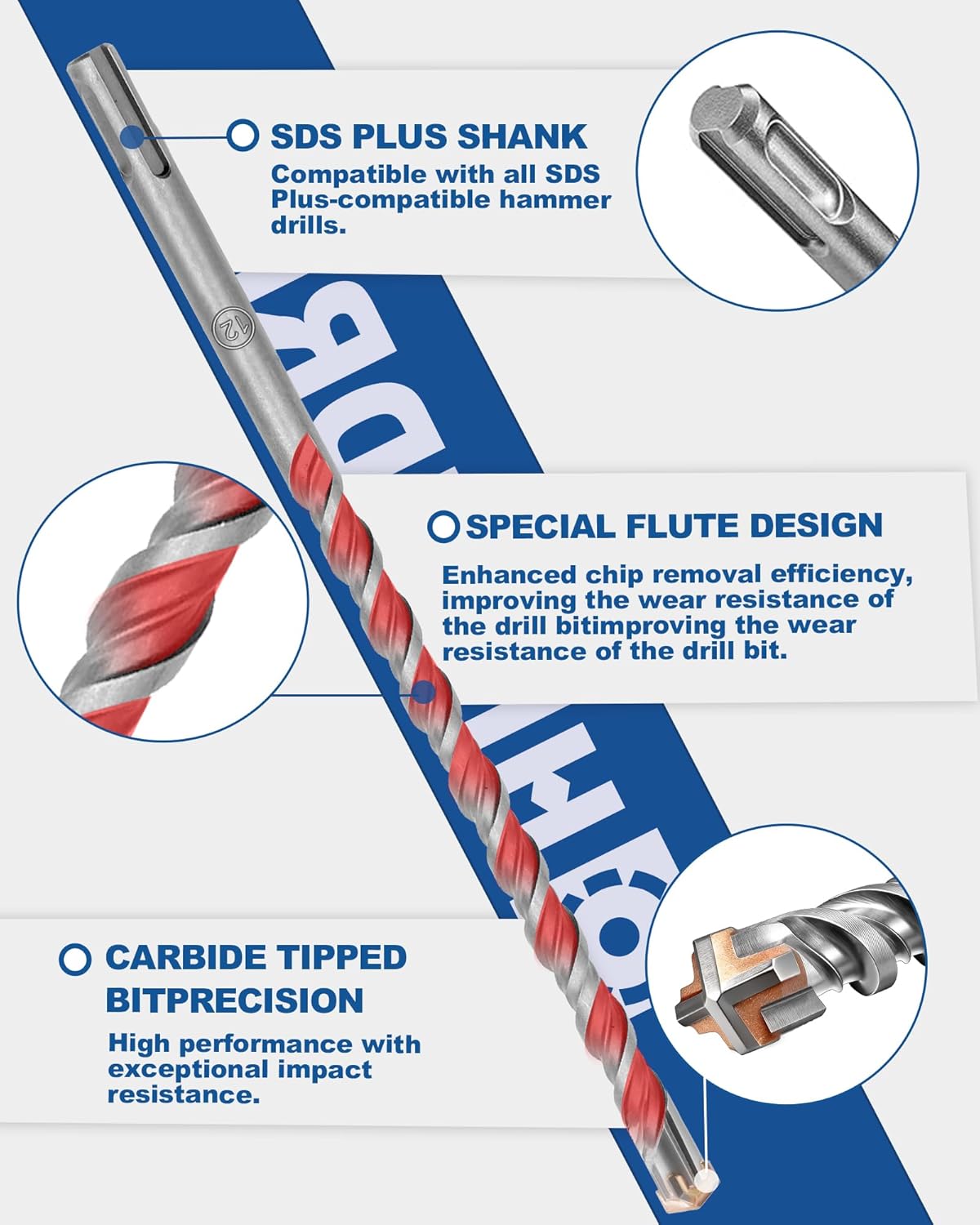 HIGHDRIL Concrete Drill Bit Set - 10Pcs 3/16" X2, 1/4" X3, 5/16" X2, 3/8" X2, 1/2" (8-inch Length) Carbide Masonry Drill Bit Kit, Hammer Drill Bits for Concrete, Brick, Stone, Granite