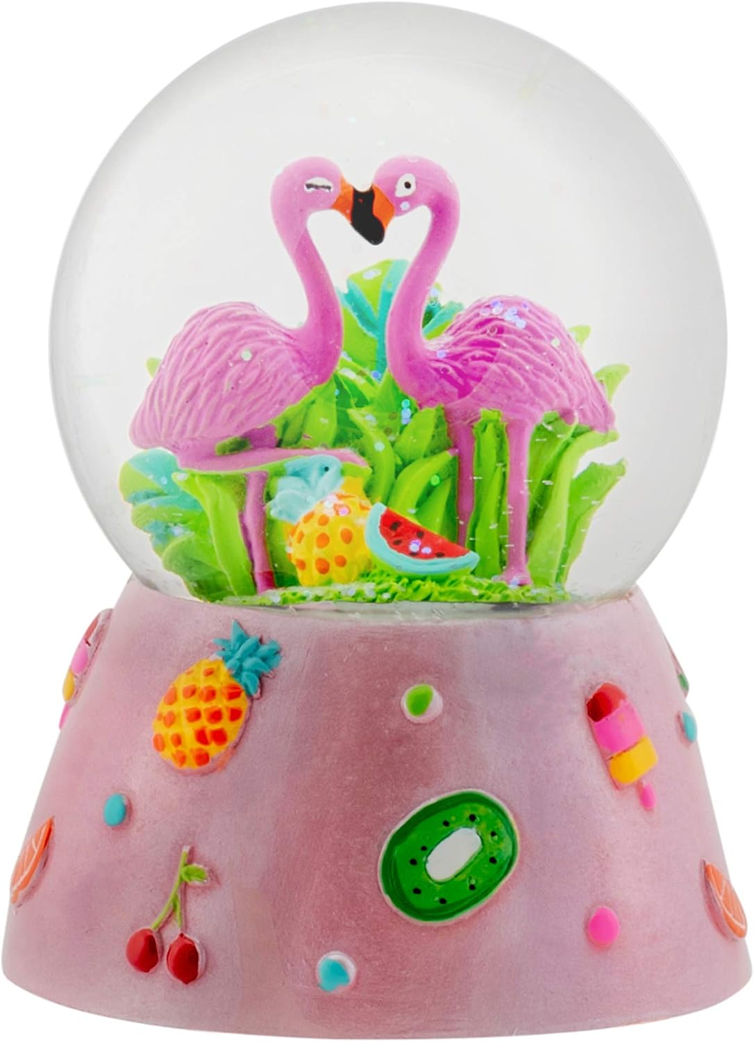 Elanze Designs Wind Up Musical 80MM Sturdy Polyresin Glitter Water Snow Globe Magical Whimsical Tabletop Dresser Nightstand Figurine Decoration (Pink Summer Flamingo)