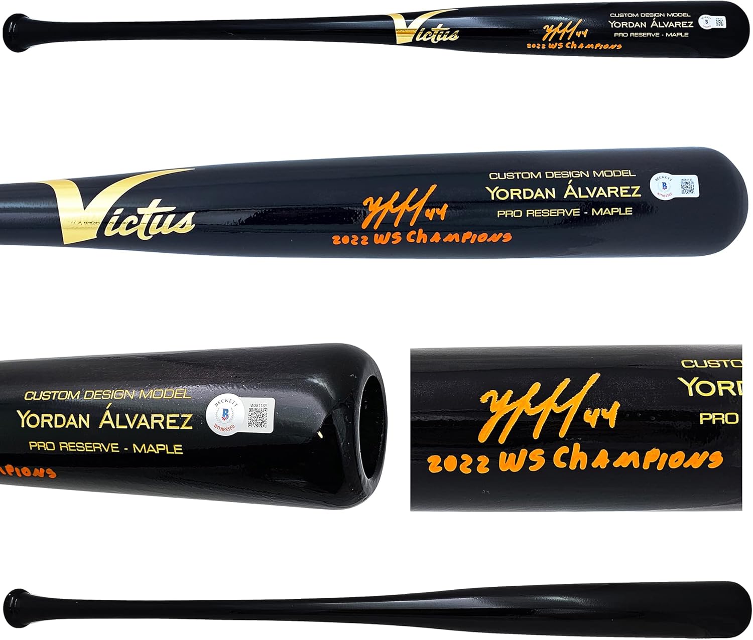 Yordan Alvarez Autographed Black Player Model Baseball Bat "2022 WS Champions" Beckett BAS Witness Stock #215387