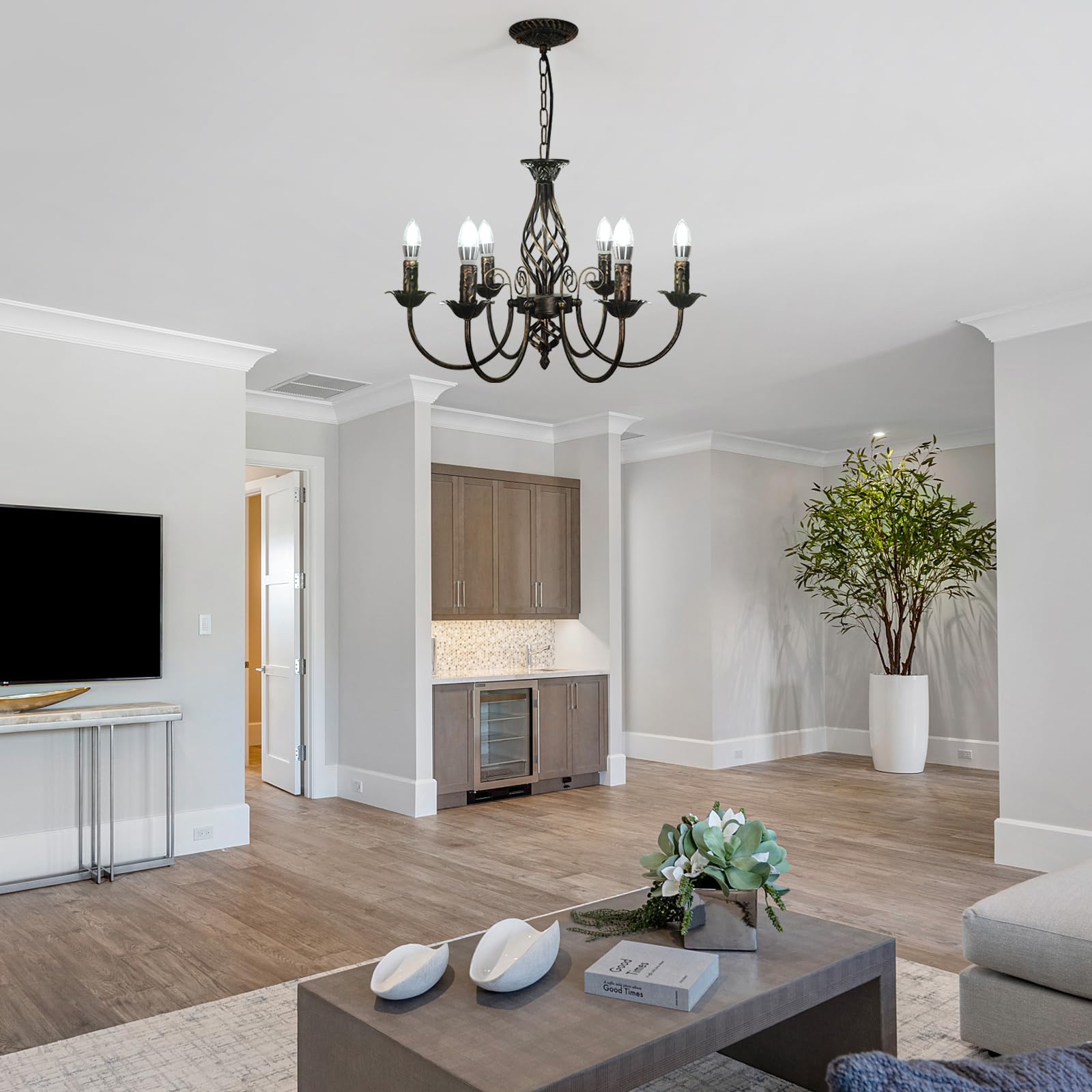 Comely Lustres Rétro Fer Pendentif, Réglable Hauteur Suspension Luminaire | Lustre Fer Forgé, Bougie Classique Noir E14 Chandelier pour Manger Cuisine