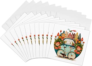 3dRose Greeting Cards - Amsterdam Scene With A Bike and Flowers - 12 Pack - Illustrations