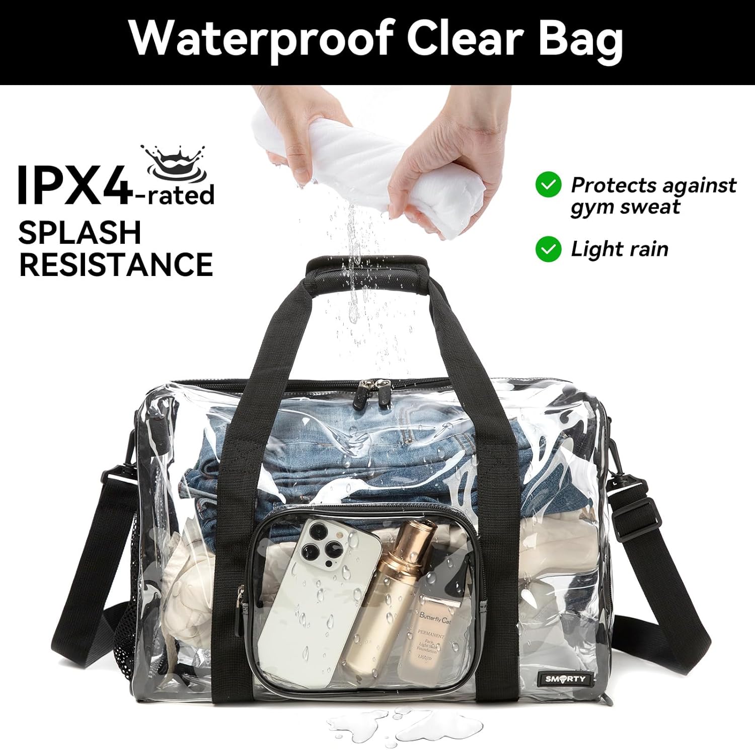 Large Heavy Duty Clear Gym Bag with Shoes Compartment, Stadium Approved Clear Sport Duffel Bag with Adjustable Strap, Durable Crossbody for Baseball Golf Football Basketball Events Black