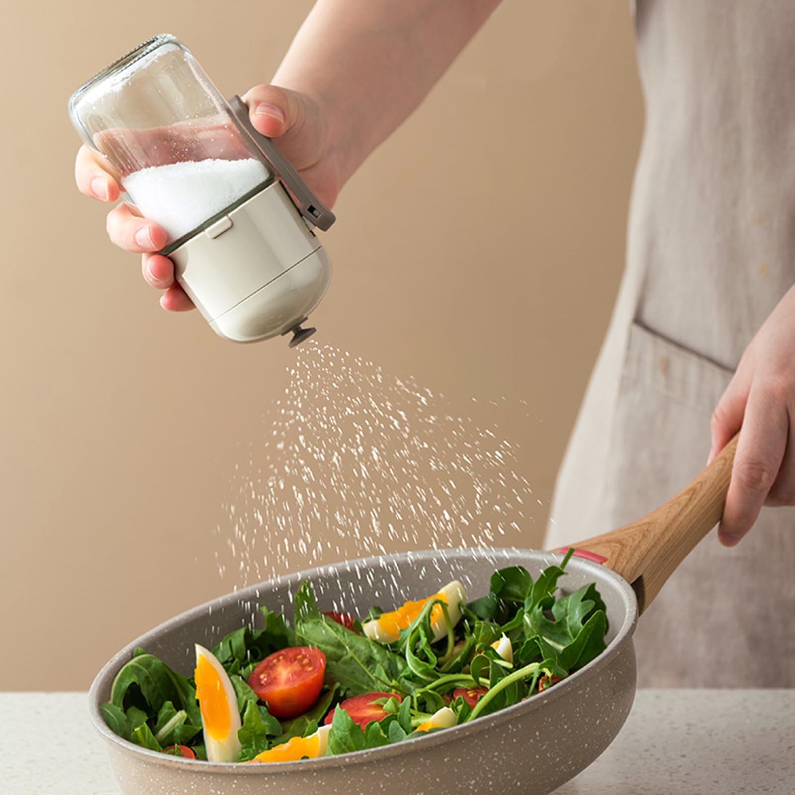 Glas-Gewürzstreuer mit Aromadeckel - salzstreuer - präzises Dosierstreusystem - 250 ml Fassungsvermögen - Weiß