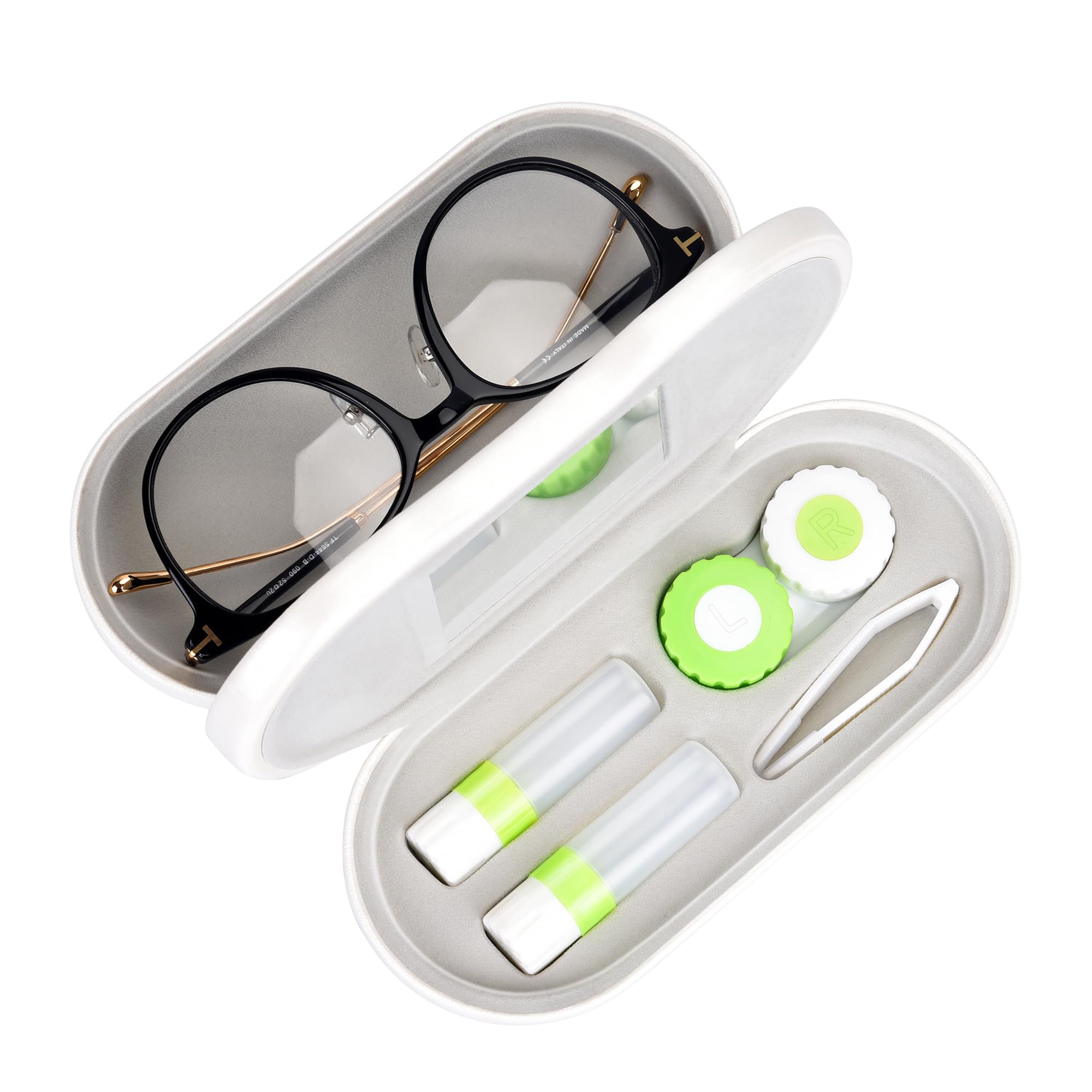 Muf 2 in 1 Double Sided Portable Contact Lens Case and Eyeglasses Case Dual Use Design with Built-in