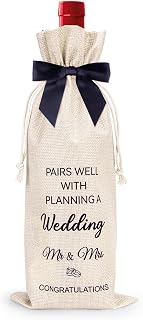 Mr and Mrs Gifts, Wedding Gifts for Couples 2025 Bridal Shower Bride To Be Gift for Mr and Mrs Just Married Decorations- Pairs Well With Planning A Wedding - Reusable Wine Bag w/Black Bow