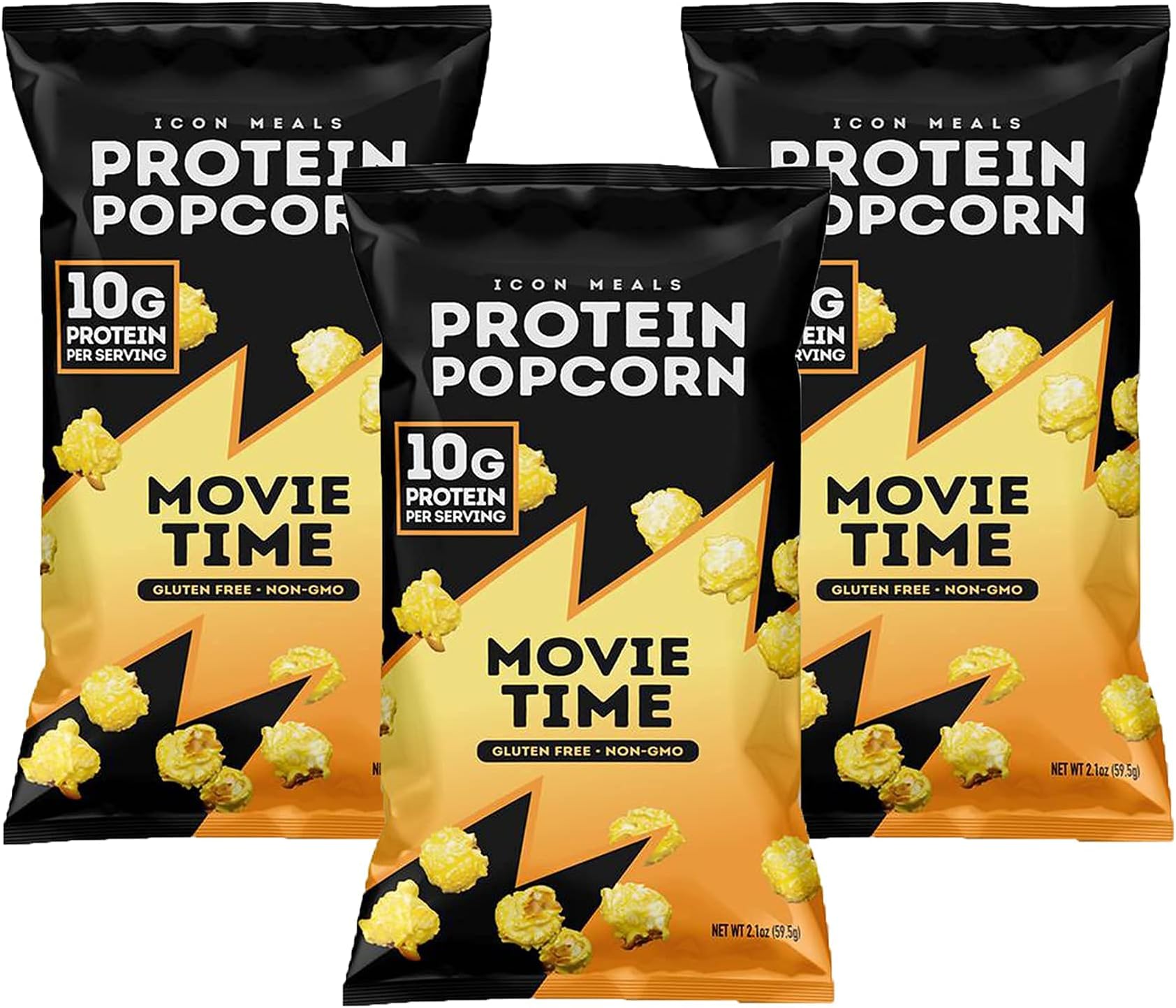 ICON Meals Protein Popcorn, Savory Popcorn Snack, 10g Protein, Great Tasting, Crunchy, Air-Popped (3 Pack, Movie Time)