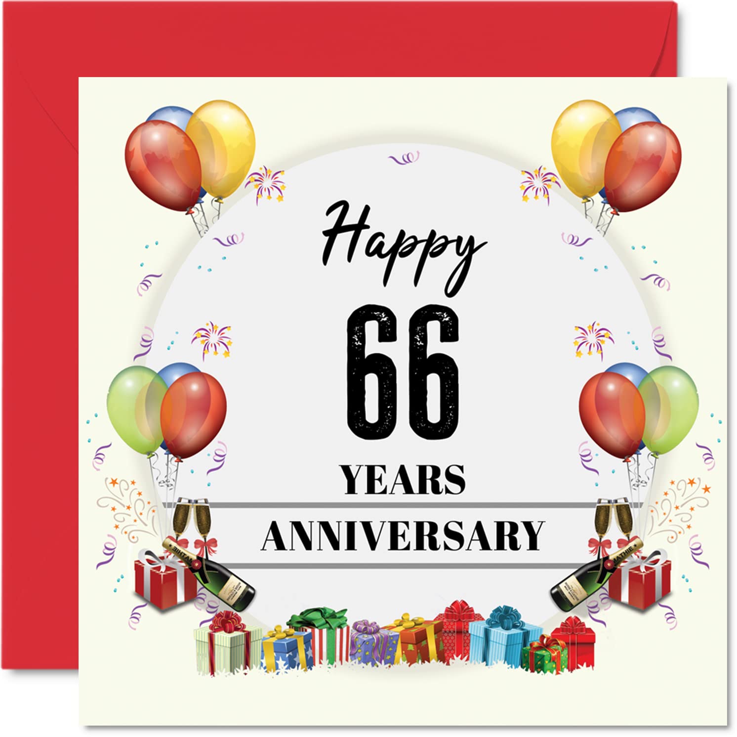 Stuff4 66th Anniversary Card for Husband Wife - Anniversary Party - Happy 66th Wedding Anniversary Card for Partner, 5.7 x 5.7 Inch Greeting Cards for