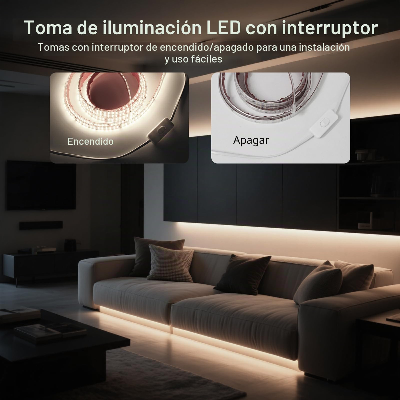 pcning 5M Tira LED 220V Corte 10 CM, Blanco 4000K IP65 Impermeable, 2835 Tiras LED Adhesivo Directa 220V Sin Transformador con Interruptor (Blanco, 5M)