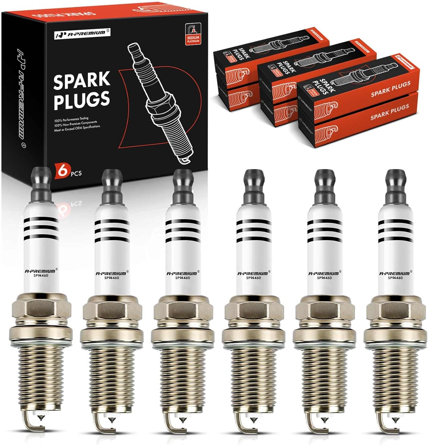 A-Premium Iridium Platinum Spark Plugs Compatible with Audi Q5 2013-2017, Q7, A6 Quattro, A7 Quattro, A8 Quattro, S4, S5, SQ5 & Porsche Cayenne, Panamera & Volkswagen Touareg, 3.0L, Pack of 6