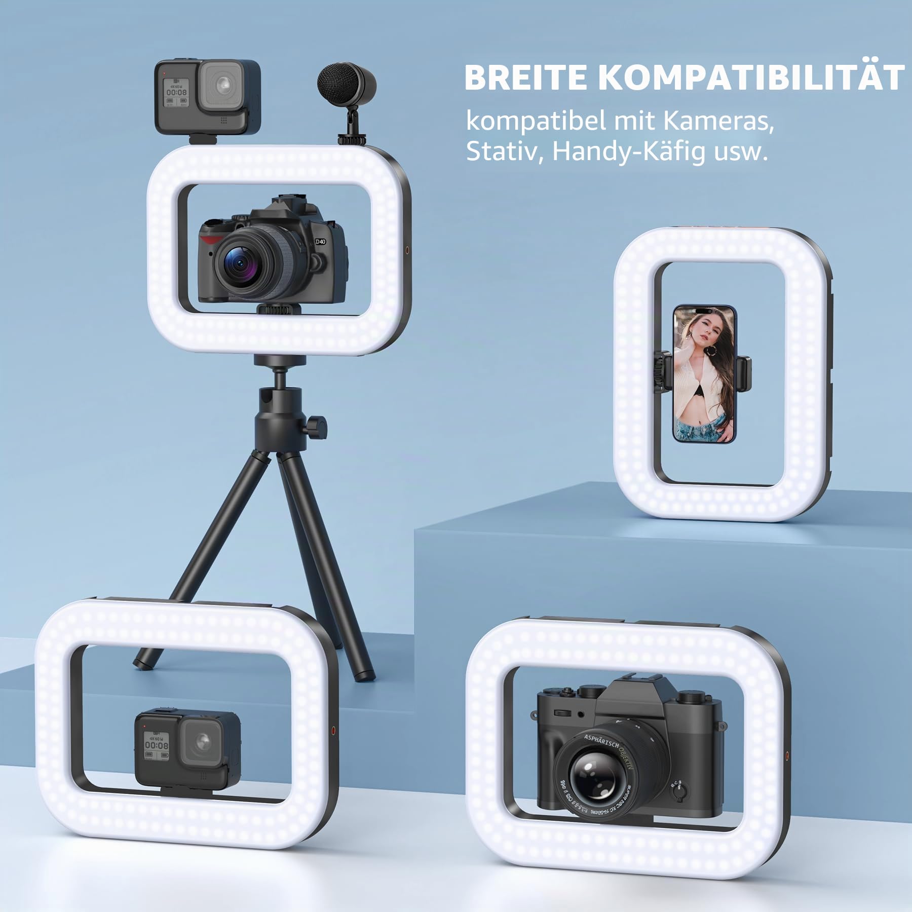 Zeadio Handheld-Ringlicht, Selfie-Licht mit Telefonhalter, dimmbares Kamera-Videolicht 2500K-8500K, tragbares Fülllicht CRI>95 für Vlogging, TikTok, Make-up, Livestreaming, Fotografie etc