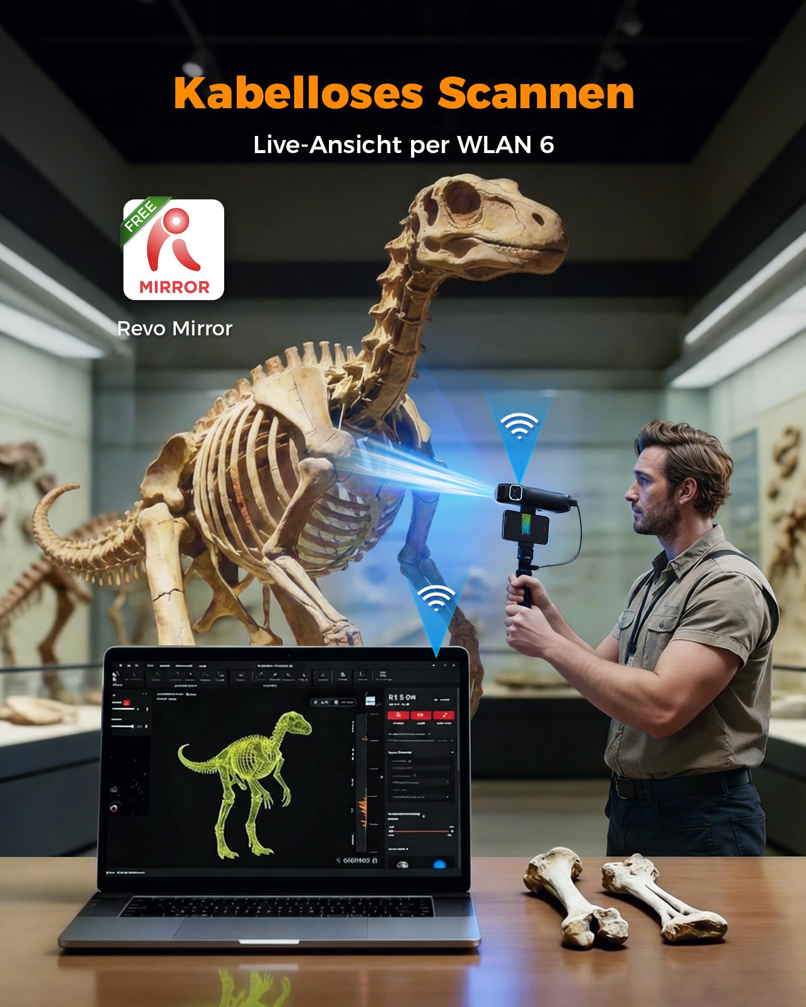Revopoint MetroY Pro 3D Scanner, Professioneller Blaulaser 3D Laserscanner für 3D-Druck, Reverse Engineering, CAD-Modellierung & Qualitätsprüfung, 0,01 mm Präzision, 62 Linien Vollfeld, Wi-Fi 6